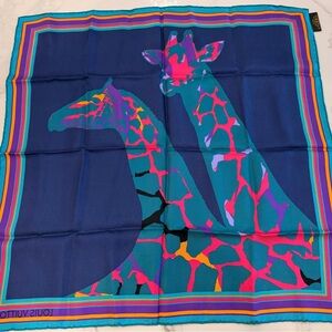 Louis Vuitton 100% Silk Blue Giraffe Print Scarf